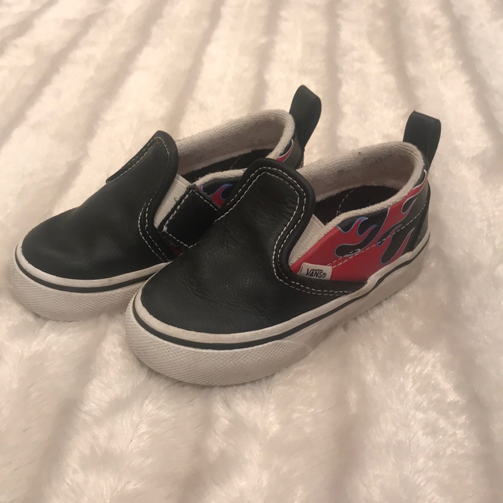 Vans slip on leather flame shoes, 5.5 toddler.